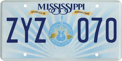 MS license plate ZYZ070