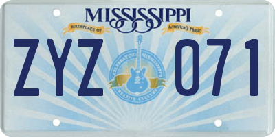 MS license plate ZYZ071