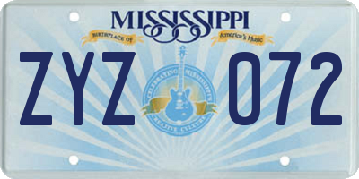 MS license plate ZYZ072