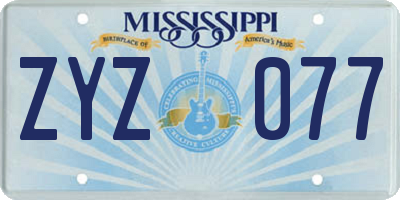 MS license plate ZYZ077