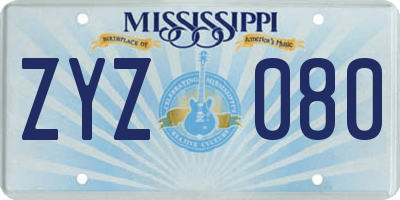 MS license plate ZYZ080