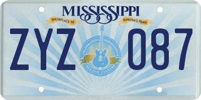 MS license plate ZYZ087