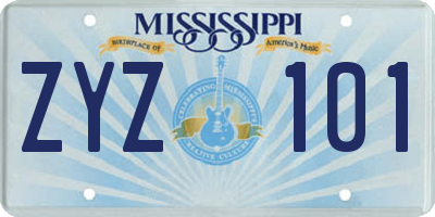 MS license plate ZYZ101