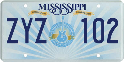 MS license plate ZYZ102