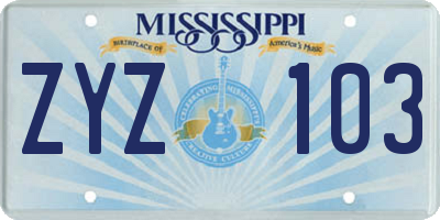 MS license plate ZYZ103