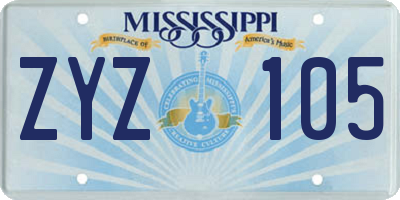 MS license plate ZYZ105
