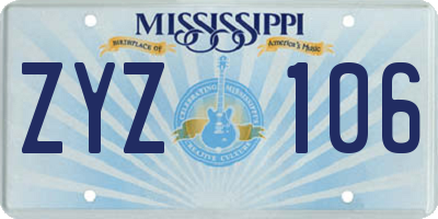 MS license plate ZYZ106