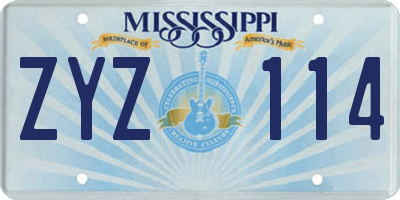 MS license plate ZYZ114