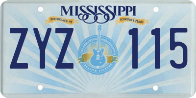 MS license plate ZYZ115