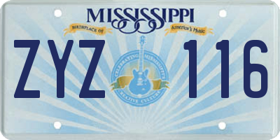 MS license plate ZYZ116