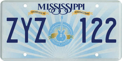 MS license plate ZYZ122