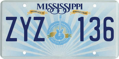 MS license plate ZYZ136