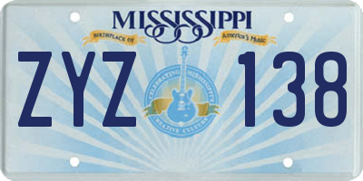 MS license plate ZYZ138