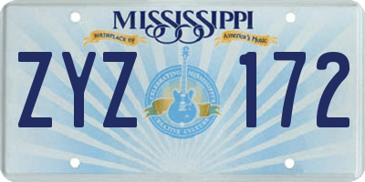 MS license plate ZYZ172
