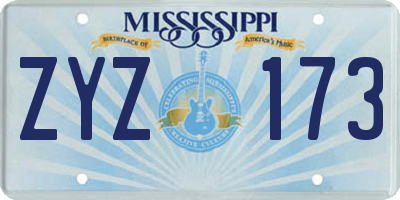MS license plate ZYZ173