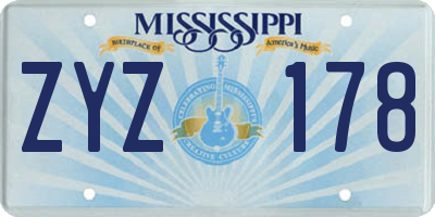 MS license plate ZYZ178