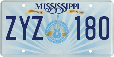 MS license plate ZYZ180