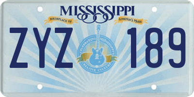 MS license plate ZYZ189