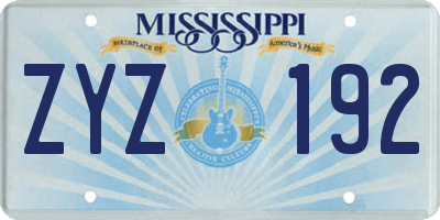 MS license plate ZYZ192