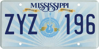 MS license plate ZYZ196