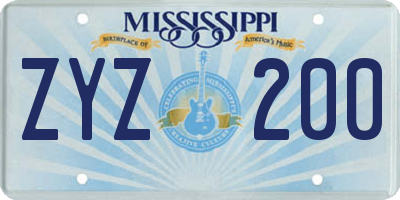 MS license plate ZYZ200