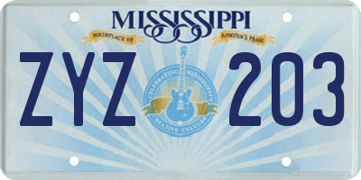 MS license plate ZYZ203