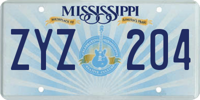 MS license plate ZYZ204