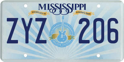 MS license plate ZYZ206