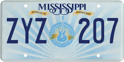 MS license plate ZYZ207