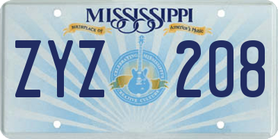 MS license plate ZYZ208
