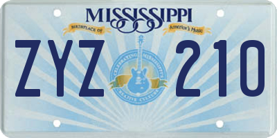 MS license plate ZYZ210