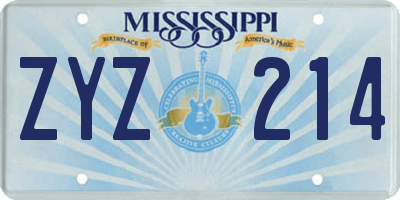 MS license plate ZYZ214