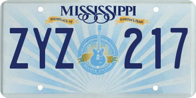 MS license plate ZYZ217