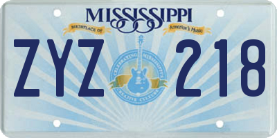 MS license plate ZYZ218
