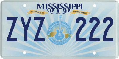 MS license plate ZYZ222