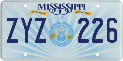 MS license plate ZYZ226