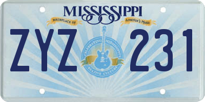 MS license plate ZYZ231