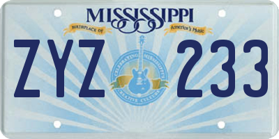 MS license plate ZYZ233
