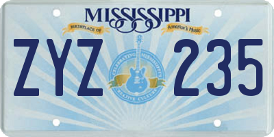 MS license plate ZYZ235