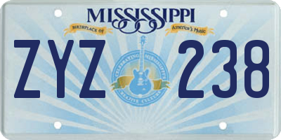 MS license plate ZYZ238