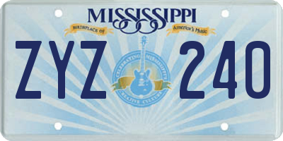 MS license plate ZYZ240