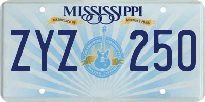 MS license plate ZYZ250