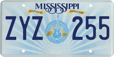 MS license plate ZYZ255