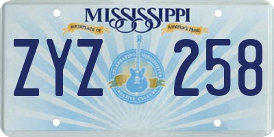 MS license plate ZYZ258