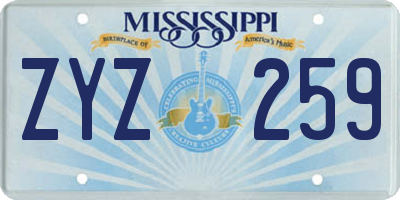MS license plate ZYZ259