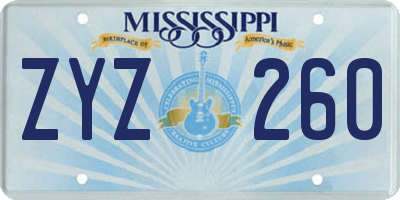 MS license plate ZYZ260