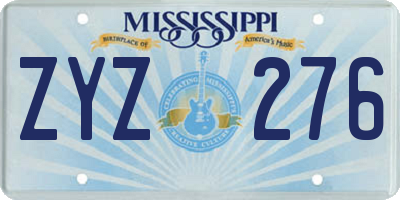 MS license plate ZYZ276