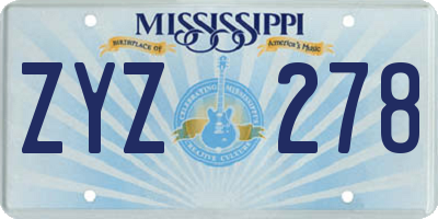 MS license plate ZYZ278
