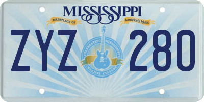 MS license plate ZYZ280