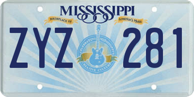 MS license plate ZYZ281